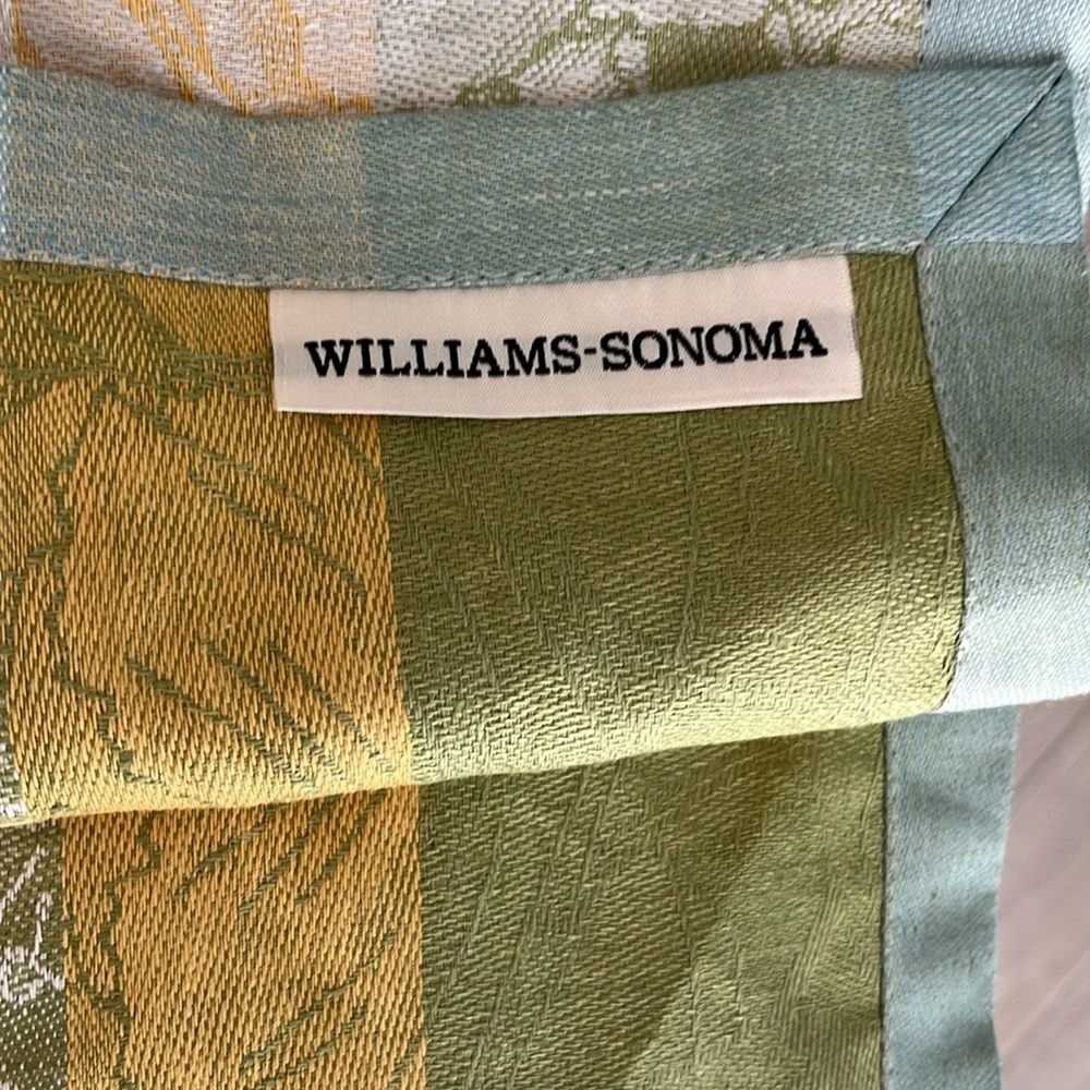 Williams Sonoma linen cotton table runner 18x108 Jacquard pastel lt blue yellow